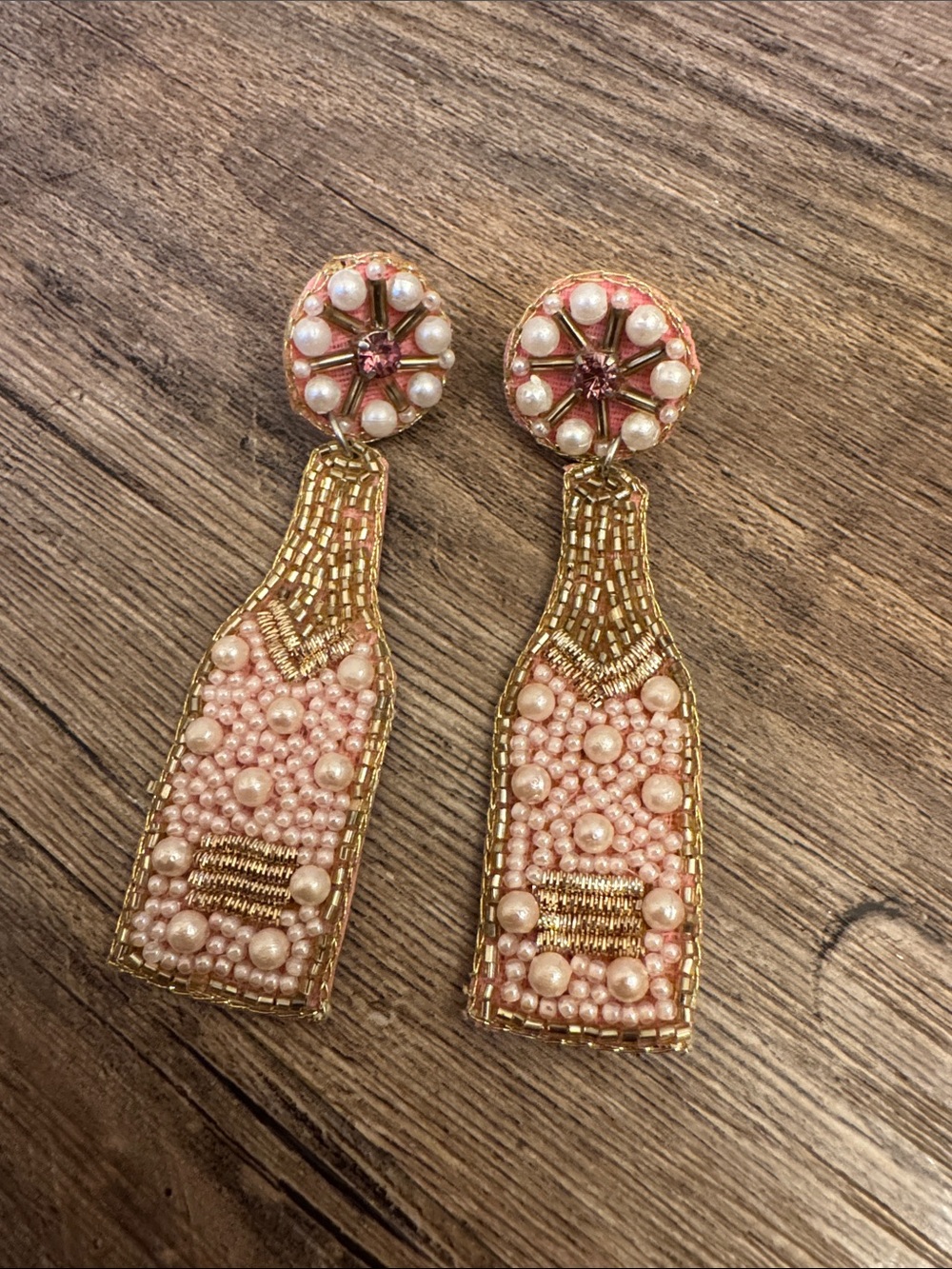 Pink Pearl Beaded Bottle Drop Earrings - Women Jewelry